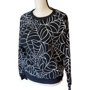 Grayson Threads Black Spider Web Print Crew Neck Sweatshirt‎ NEW
